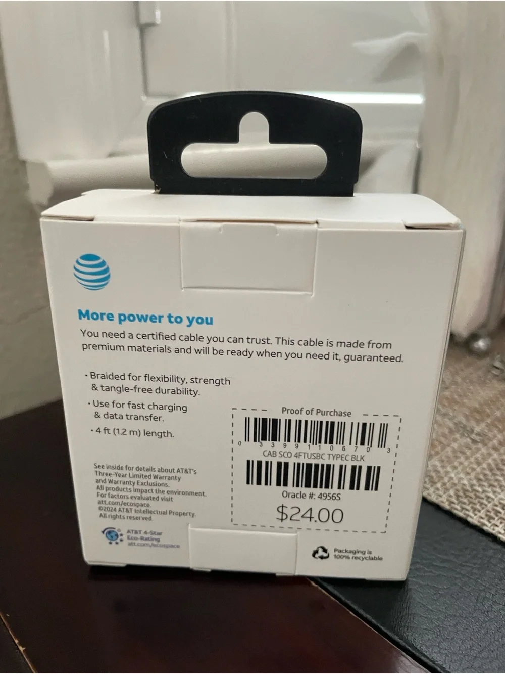 AT&T 4 ft Braided USB-C to USB-C Cable - Black